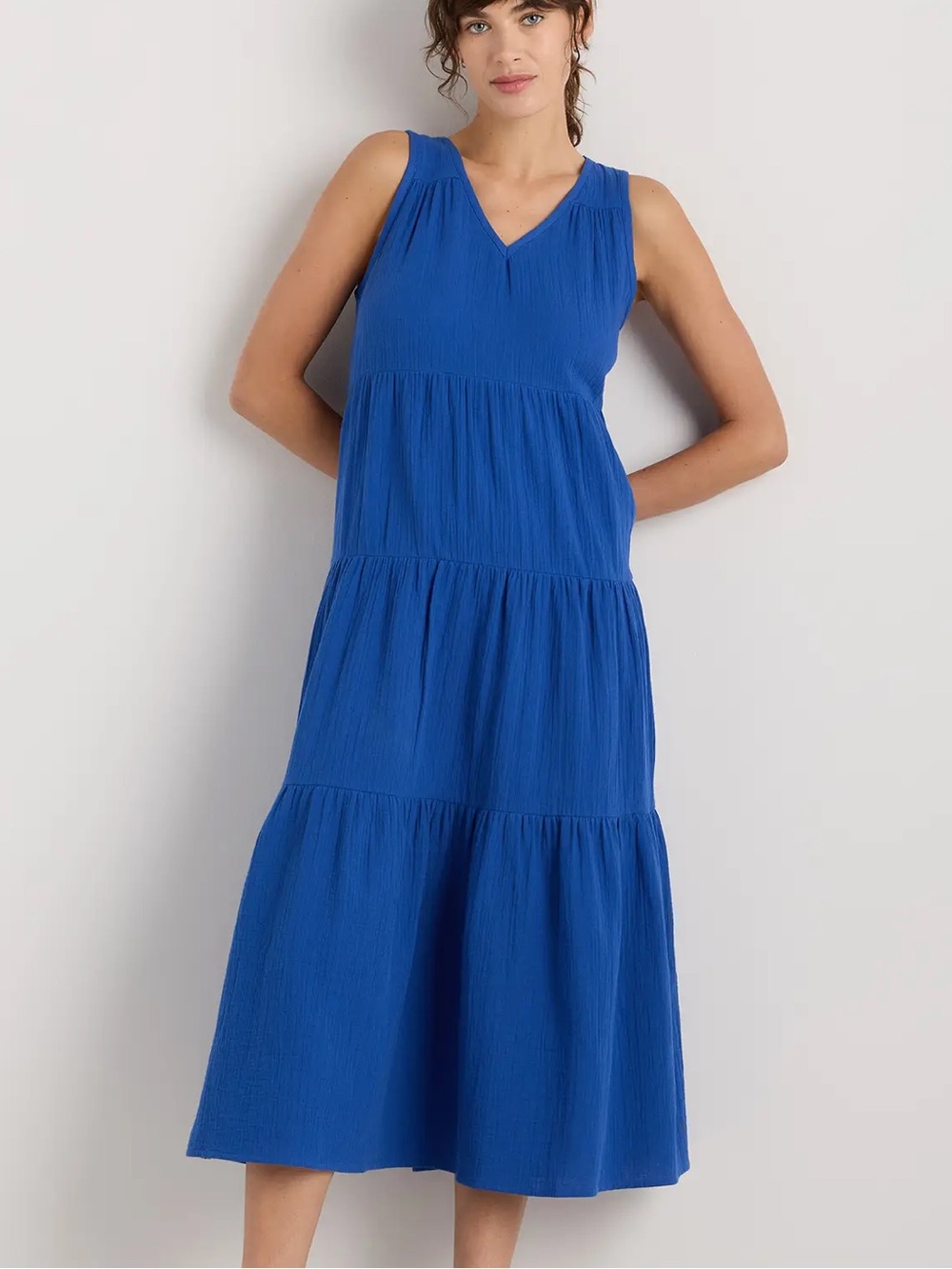 Quince 100% Organic Cotton Gauze Tiered Maxi Dress Orchid Blue